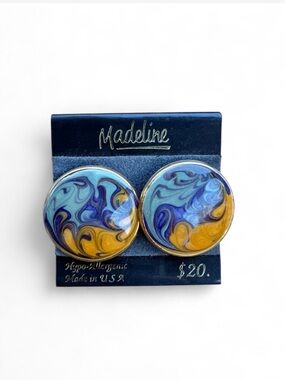 Madeline Swirl Clip-On Earrings in Blue, Purple & Gold